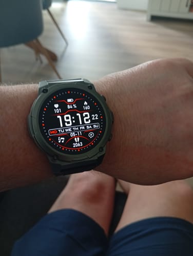 Customer's rugged Gard Pro Ultra 3 smartwatch on their wrist, showing the active digital display.