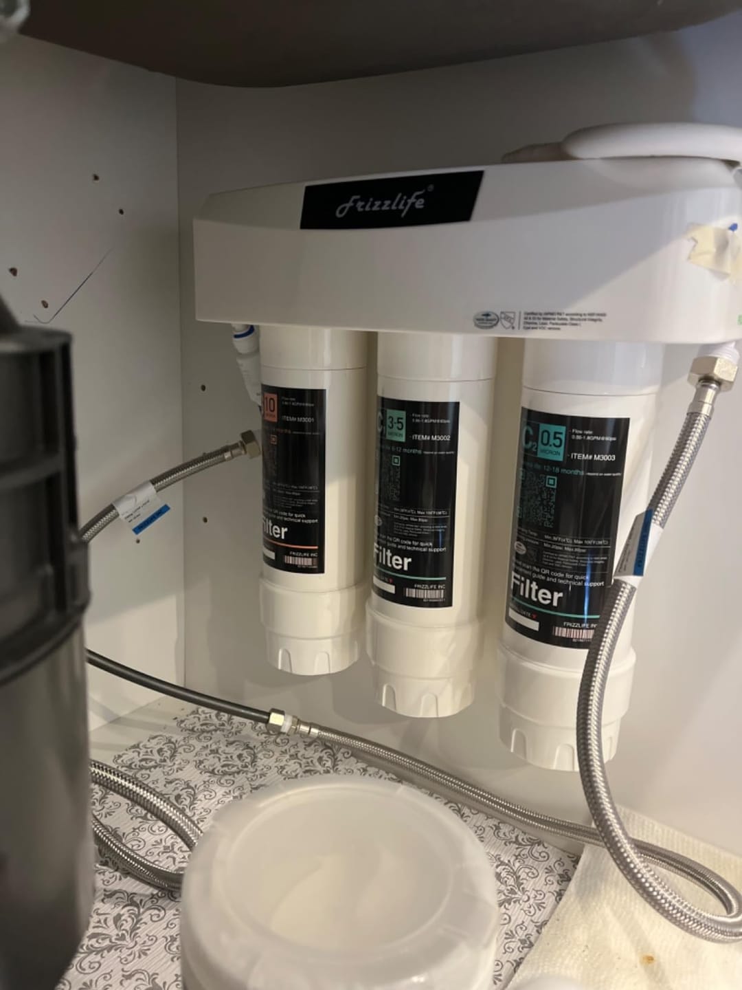 Customer photo review of Frizzlife 3-Stage Direct-Connect Under-Sink Water Filter System, SK99-NEW