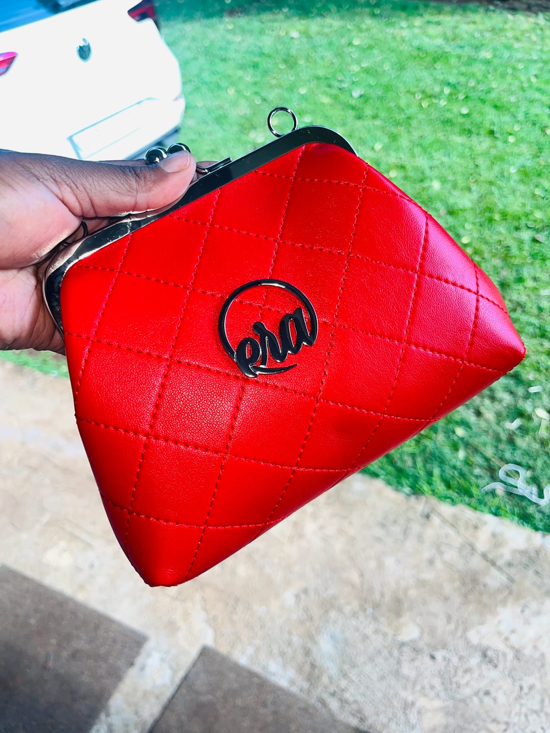 Customer photo review of ERA Mini Kisslock Chain Bag – Red