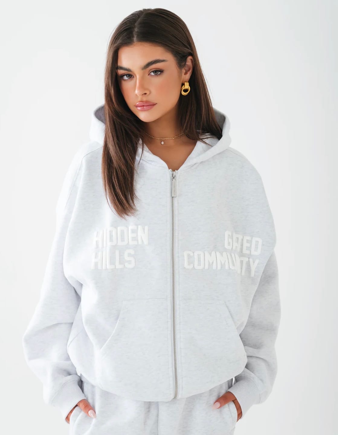 Customer photo review of GATED COMMUNITY ZIP HOODIE LIGHT GREY