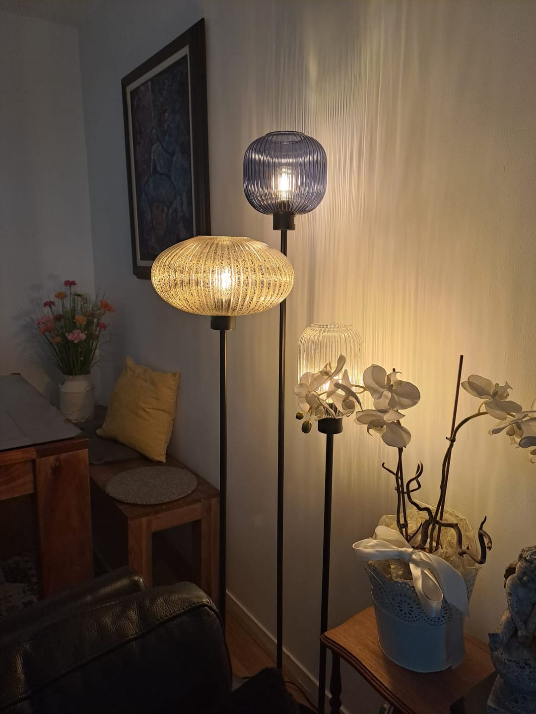Customer photo review of Lampadaire en verre vintage CRISTALI | 3 luminaires à personnaliser