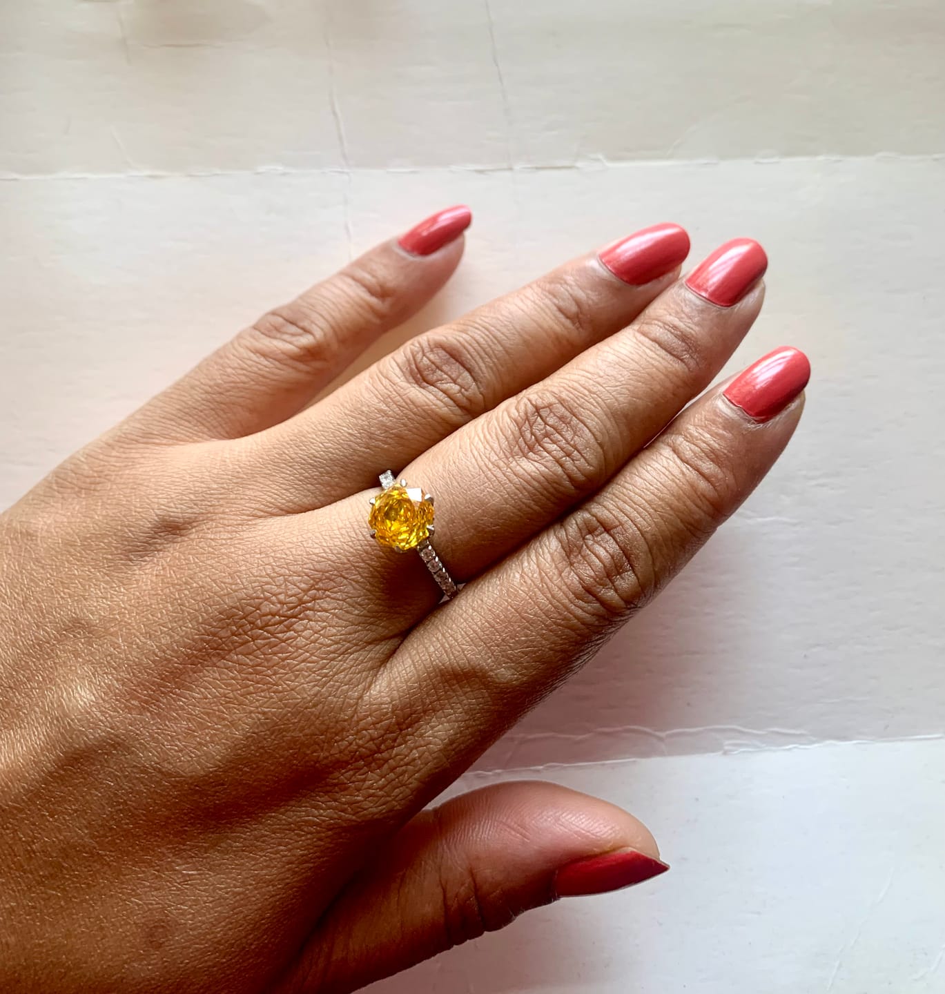Customer photo review of 2Ct Yellow Rose Cut Blossom Silver Solitare Ring For Women