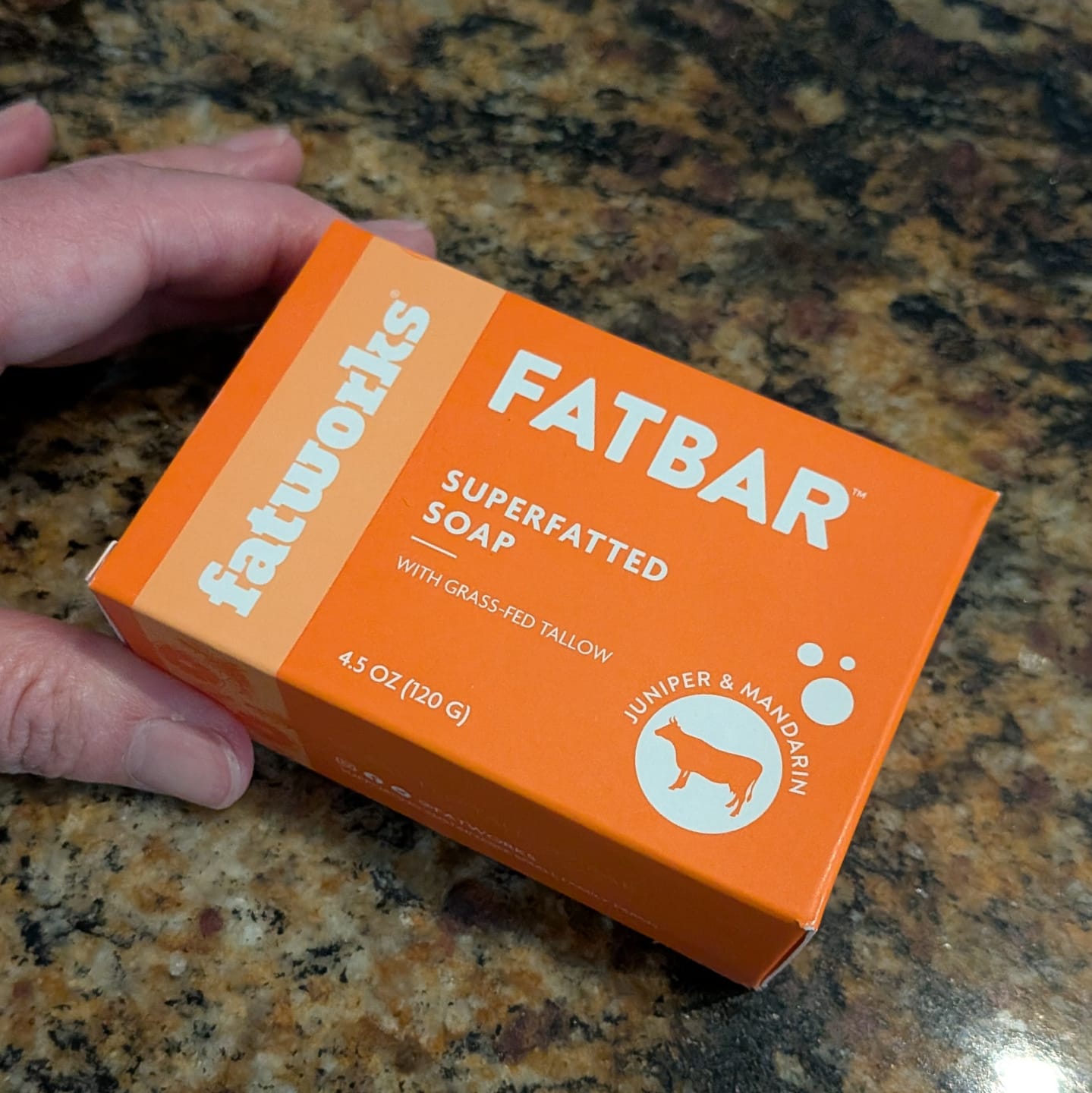 Customer photo review of FATBAR™ Juniper&Citrus (4.25 oz) - Grass-Fed Tallow Soap Bar