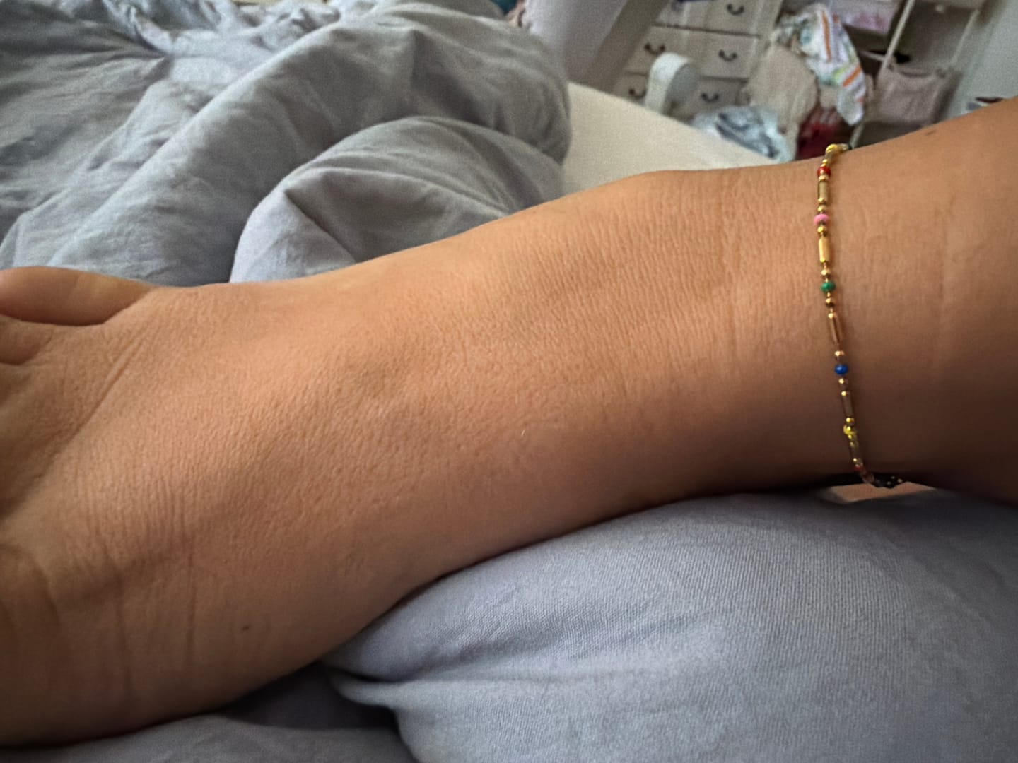 Customer photo review of Rainbow Bead Anklet