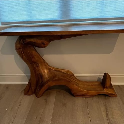 Customer photo review of Solid Wood Accent Table – Modern Sculptural Tri-Branch Design
