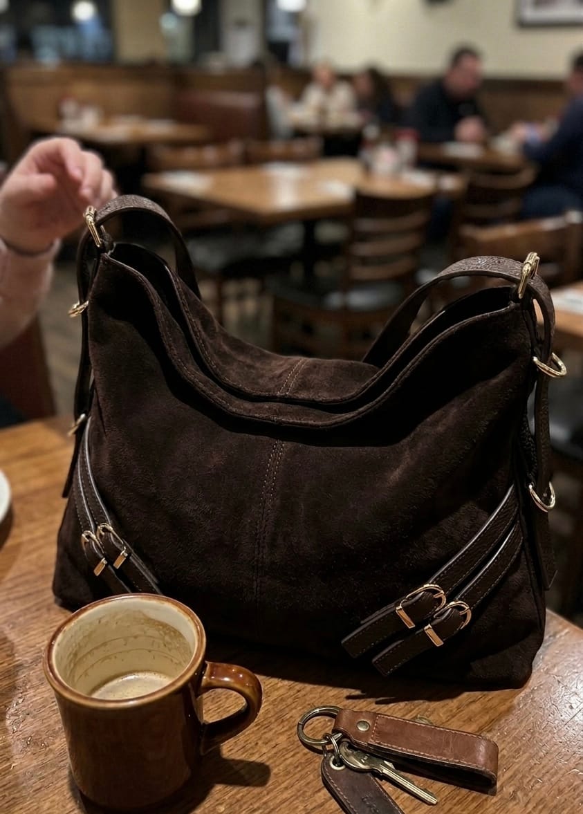 Customer photo review of DB No.8 | Hakiki Süet Deri Omuz Çantası | Kahve