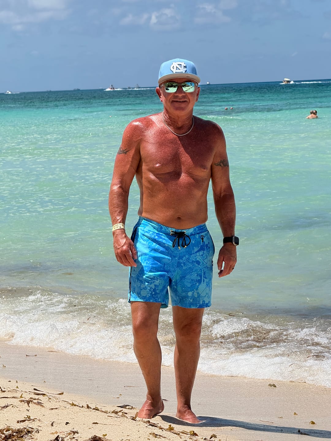 Customer photo review of Splatter Swim Shorts Blue - 5"