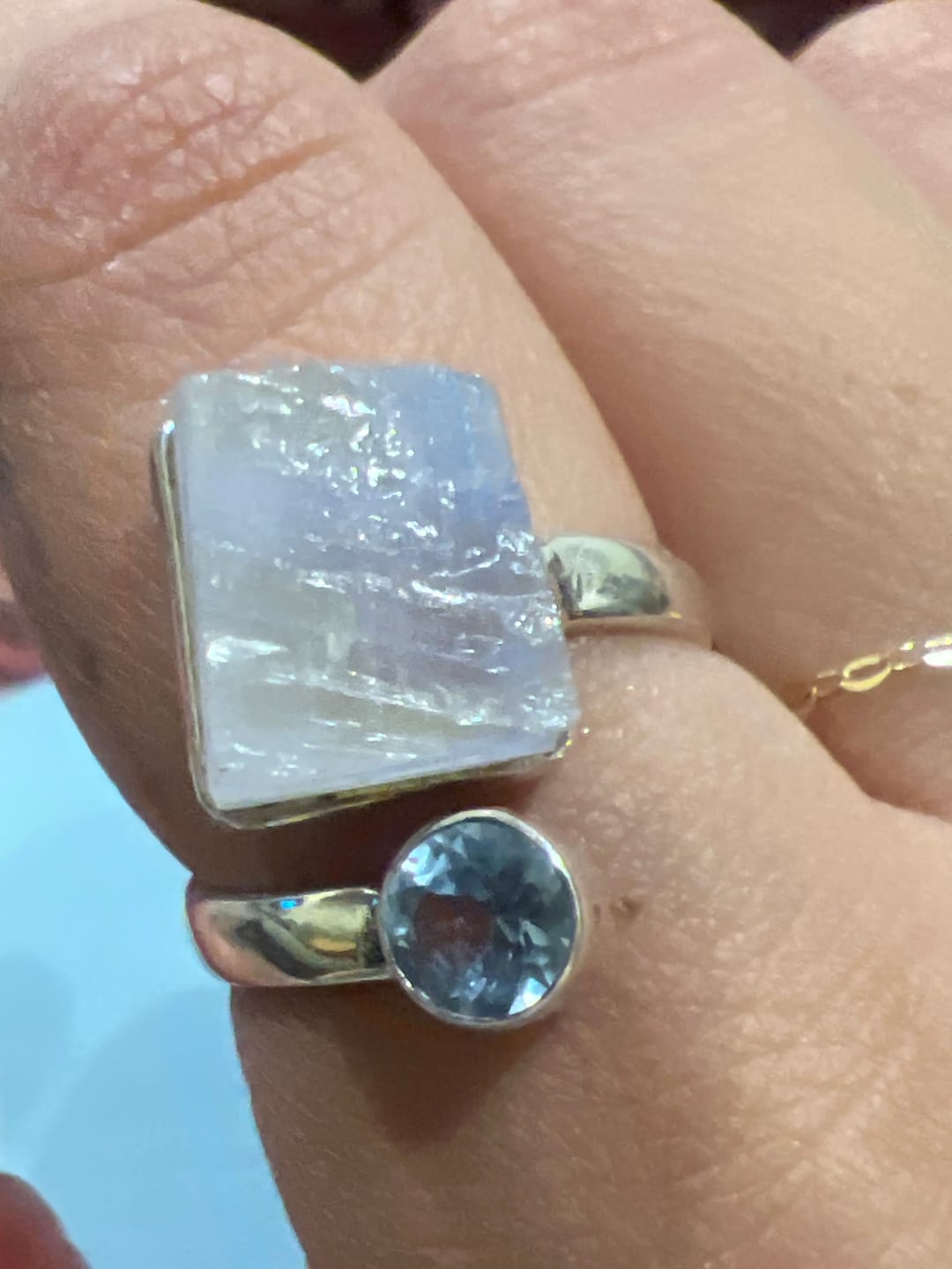 Customer photo review of Moonstone + Blue topaz double ring