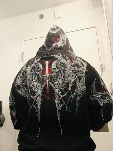 Customer photo review of Death Blight Oversized Zip-Up Hoodie [HEAVENLY RED]