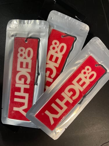 Customer's three red 80Eighty Smoke Ice Air Fresheners still in their packaging.