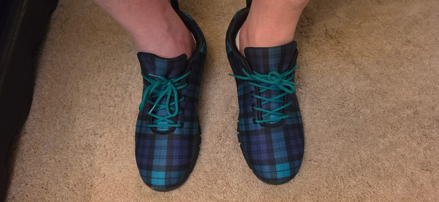 Customer photo review of Black Watch Scottish Tartan Print Black Running Shoes