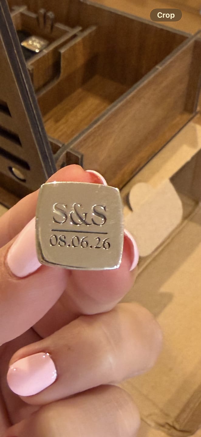 Customer photo review of Custom Engraved Solid Silver Cufflinks Groom Gift from Bride