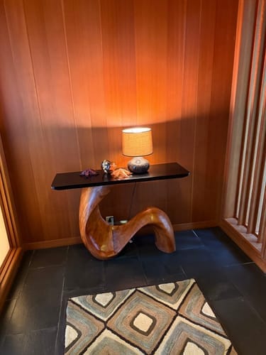 Customer photo review of Solid Wood Accent Table – Modern Sculptural Tri-Branch Design