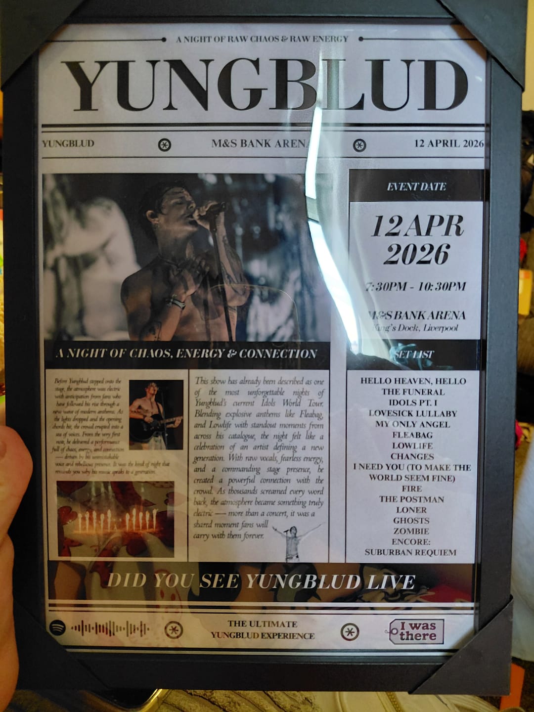 Customer photo review of YUNGBLUD - Personalised Newspaper Style Concert Poster