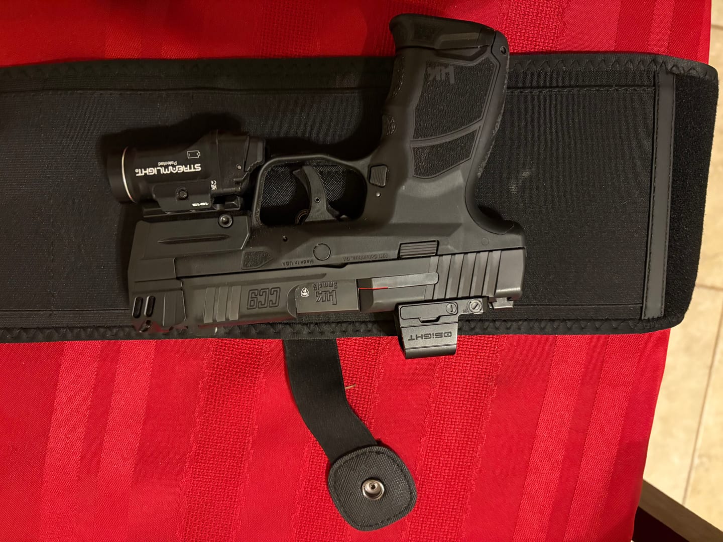 Customer photo review of BravoBelt Laser Fit Edition – Belly Band Holster | Fits Pistols with Weapon Mounted Lights, Lasers & Red Dots | Unisex (Black)