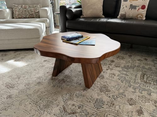 Customer photo review of Solid Wood Accent Table – Modern Sculptural Tri-Branch Design