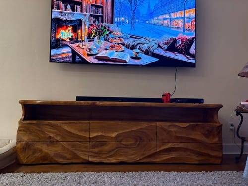 Customer photo review of Solid Wood Accent Table – Modern Sculptural Tri-Branch Design