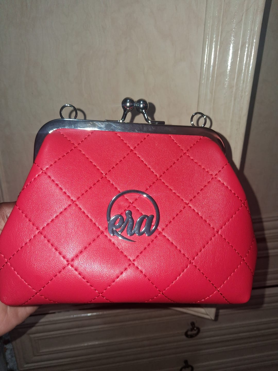 Customer photo review of ERA Mini Kisslock Chain Bag – Red