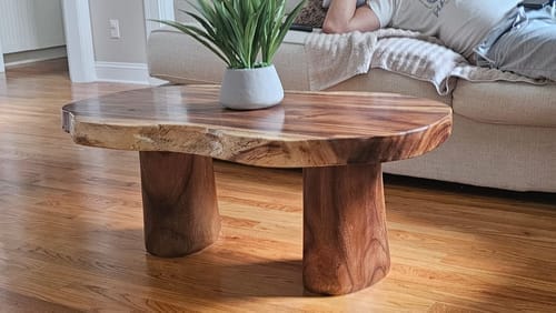 Customer photo review of Solid Wood Accent Table – Modern Sculptural Tri-Branch Design