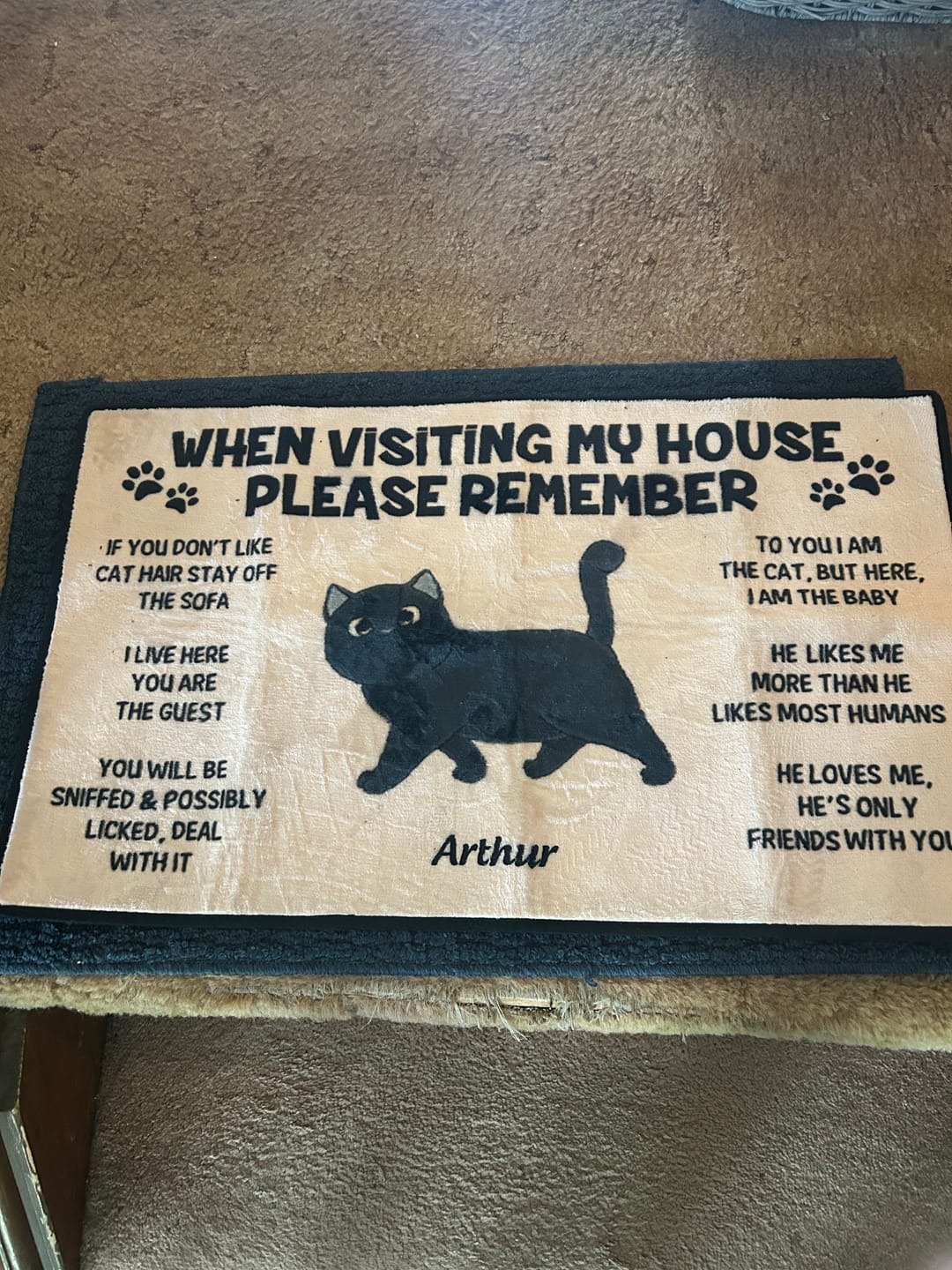 Customer photo review of Please Remember When Visiting Cats House Personalized Doormat
