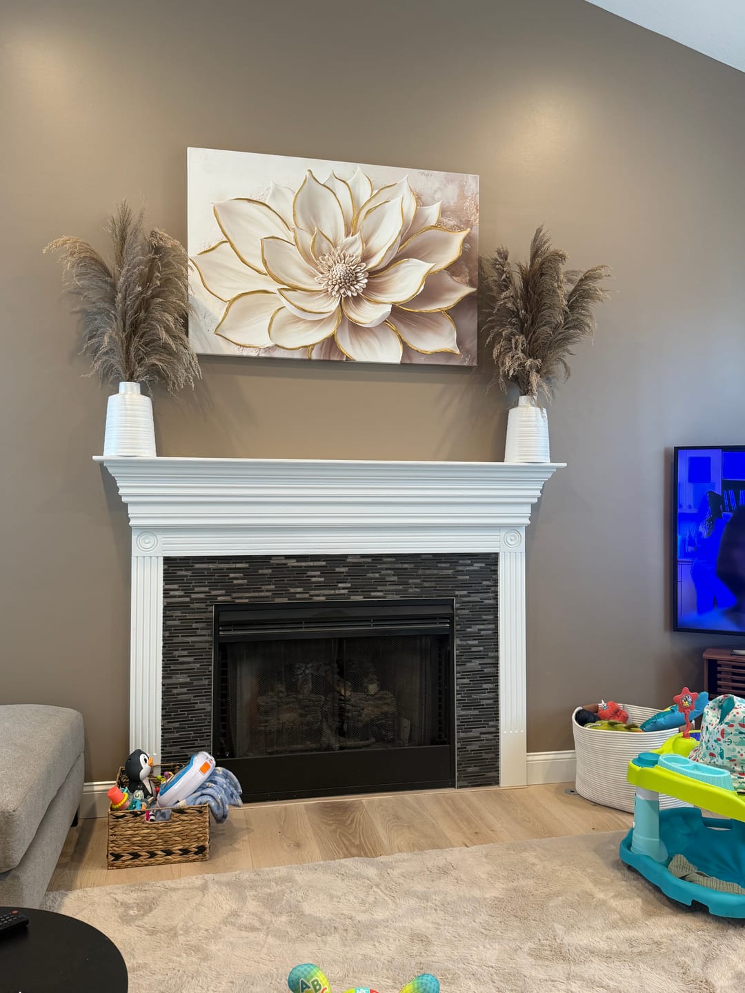 Customer photo review of Luxury Flower Wall Art – Oversized Neutral Canvas with Beige and Gold Petals