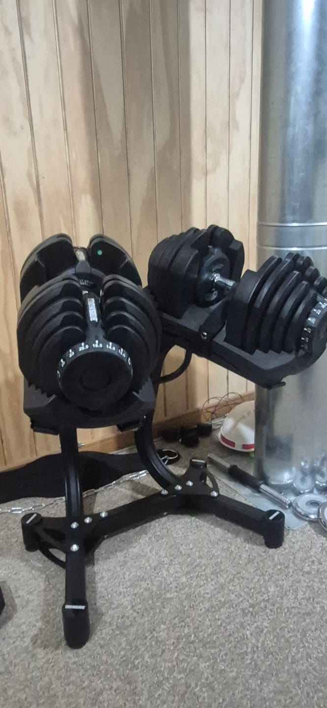 Customer photo review of Pack IRONSIDE Mancuernas Ajustables con Rack de Almacenamiento