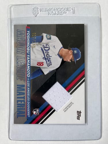 Reviewer's clear Semi Rigid Card Holder protecting a Yoshinobu Yamamoto baseball trading card.