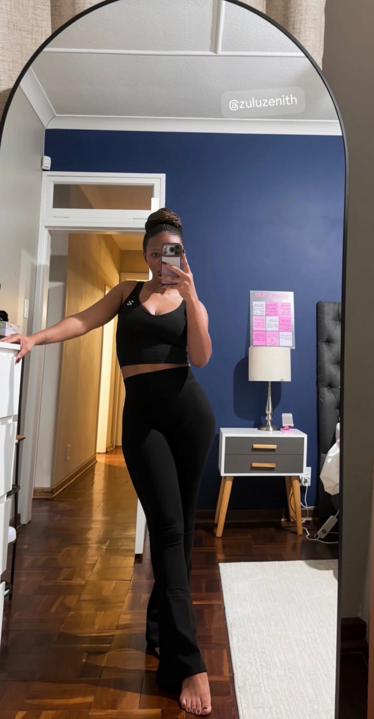 Customer photo review of Flare Leggings & Longline Sports Bra Women's Gym Set