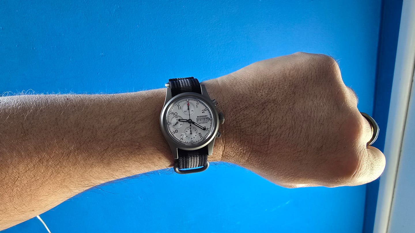 Customer photo review of LANDMASTER Chronograph – Titanium Automatic Tritium Field Watch | White-bracelet