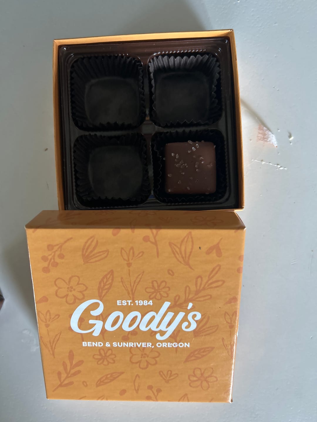 Customer photo review of Assorted Chocolate Covered Caramels - Box of 4