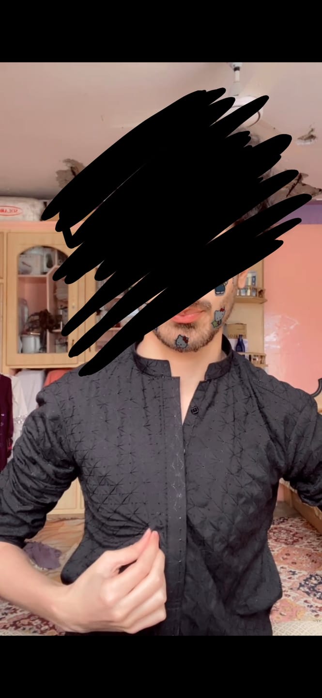 Customer photo review of Gents Unstitched wash n wear Embroidery Suit (nova crown)jet black 07