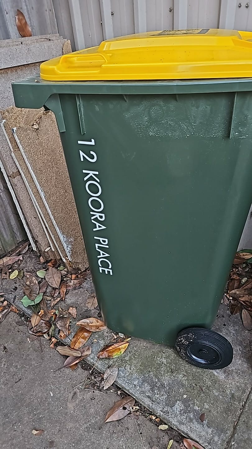 Customer photo review of Vertical Wheelie Bin Street Name & Number Sticker