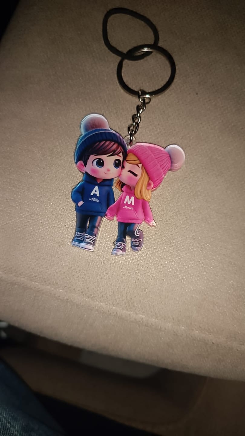 Customer photo review of Cute Cartoon Couple Walking Personalized Acrylic Keychain