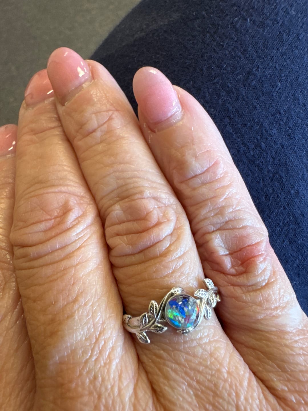 Customer photo review of Leaf Opal Cremation Ring