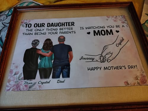 Customer's personalized 'From Mom to Daughter' poster in a wooden frame, a heartfelt gift for their daughter on Mother's Day.