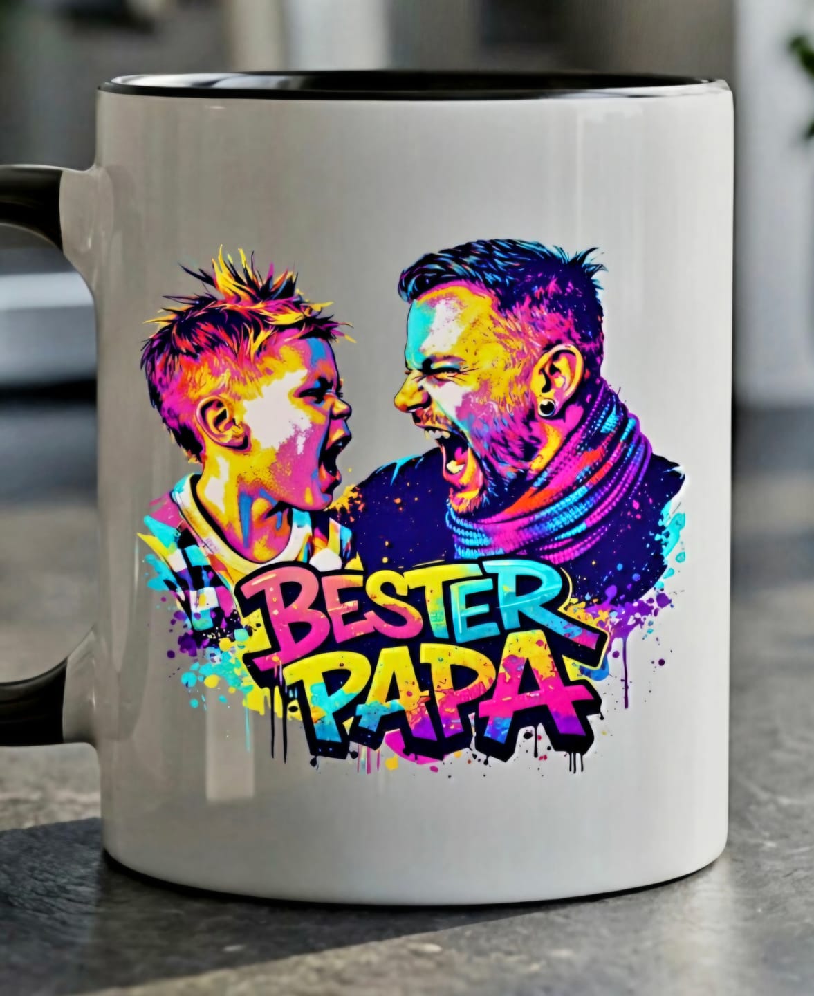 Customer photo review of Streetart für Papa - Personalisierte zweifarbige Tasse mit Foto-Upload und Streetart-Effekt