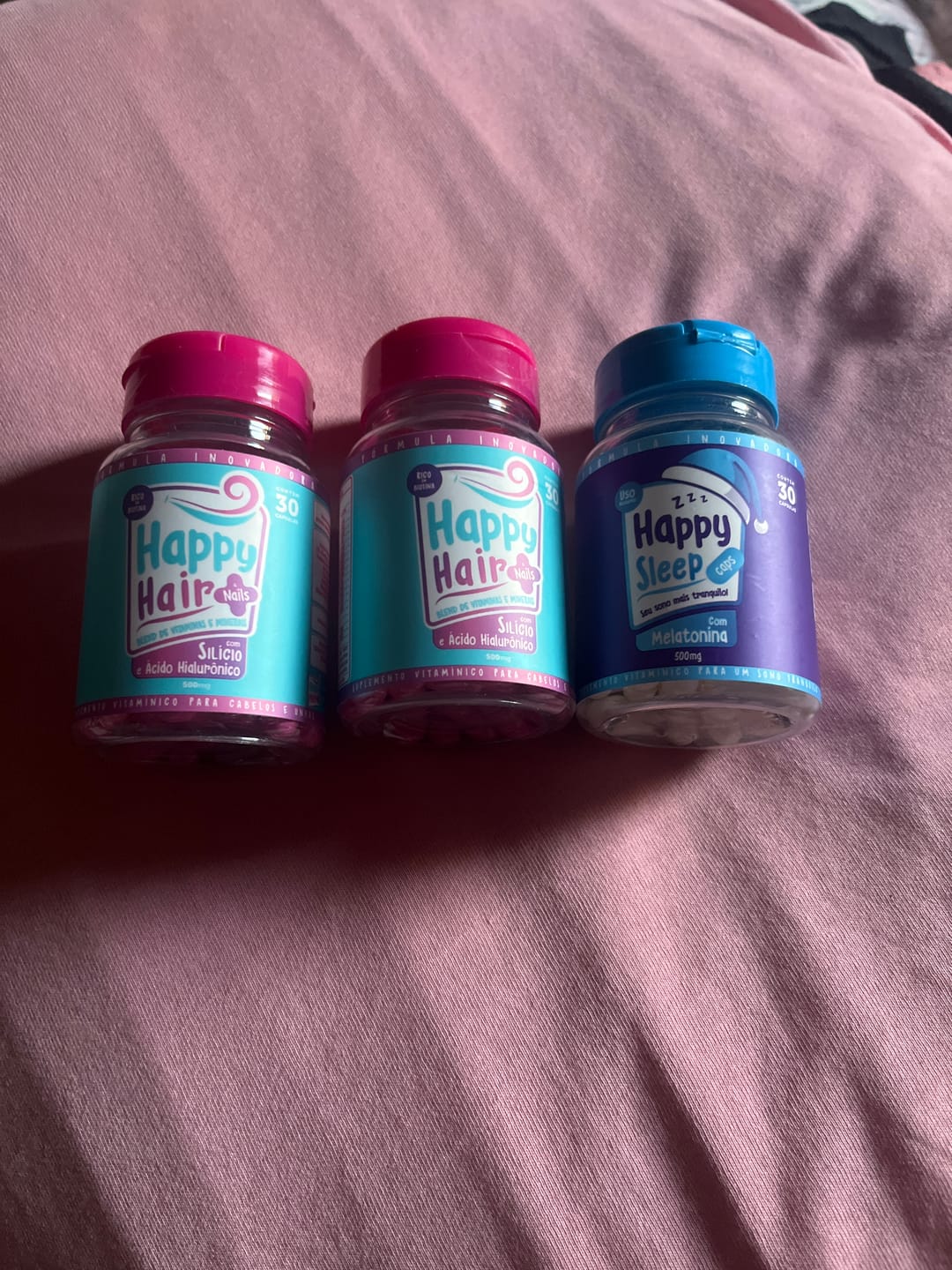 Customer photo review of Happy Hair 3 Potes + 1 Melatonina Grátis
