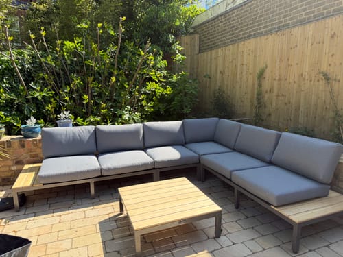 Customer photo review of Aspen Teak 6 Seater Modular Corner Lounging Set with Coffee Table