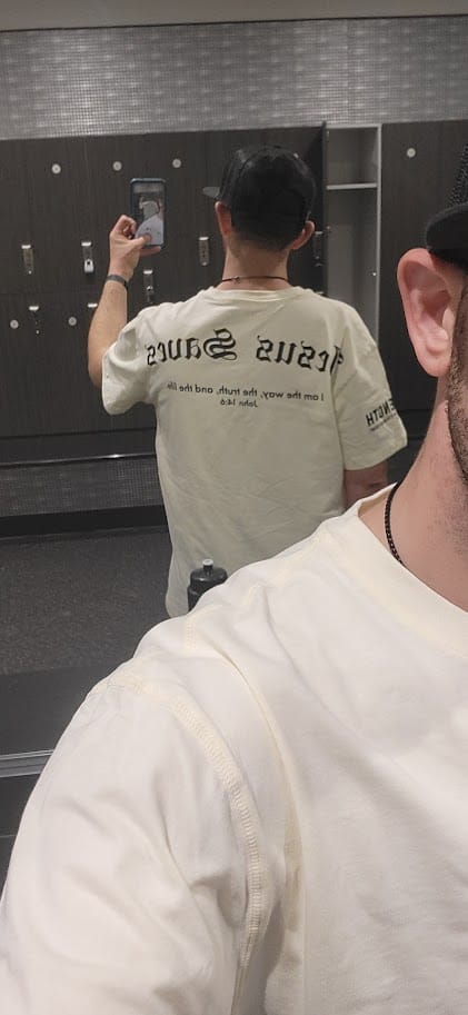 Customer photo review of Premium Oversized Scripture Tee