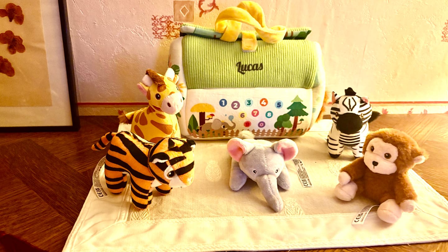 Customer photo review of Ensemble zoo en peluche personnalisé, adapté aux enfants de 6 mois et plus