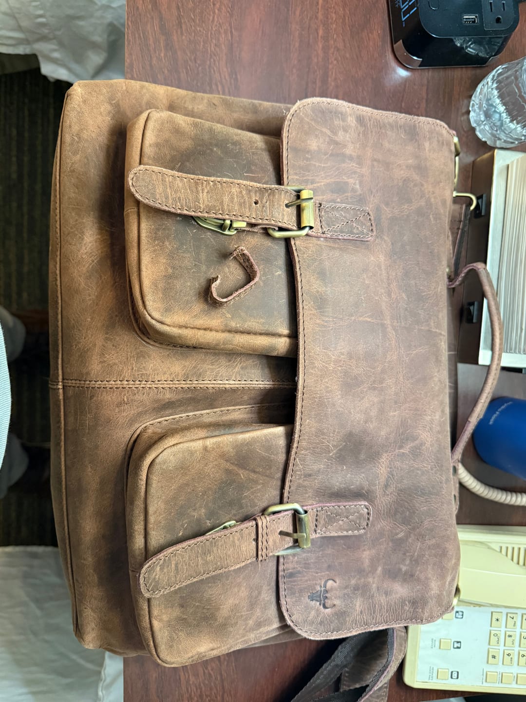 Customer photo review of Full Grain Vintage Buffalo Leather Bag
