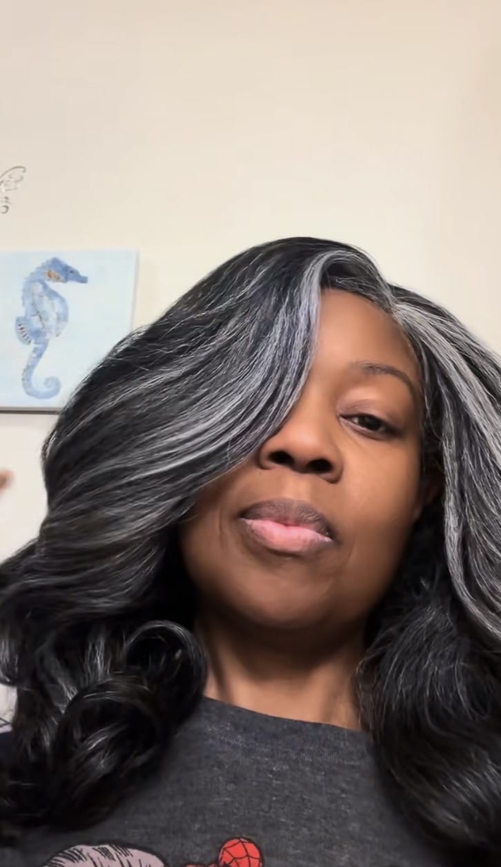 Customer photo review of Luvwin  Salt And Pepper Kinky Wave More Pepper With Salt  Glueless Wig For Mature Women