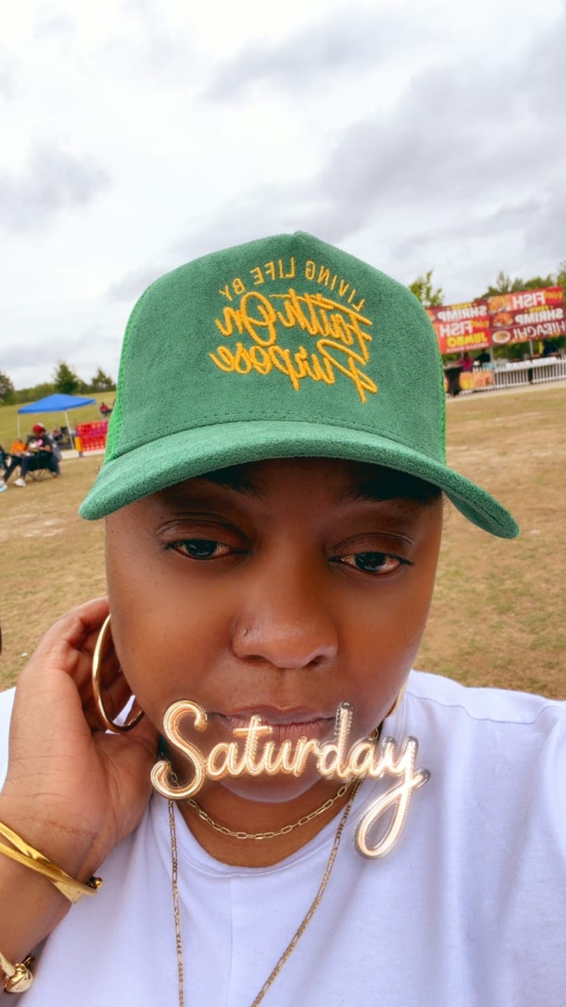 Customer photo review of Living Life by Faith On Purpose Green Trucker Hat