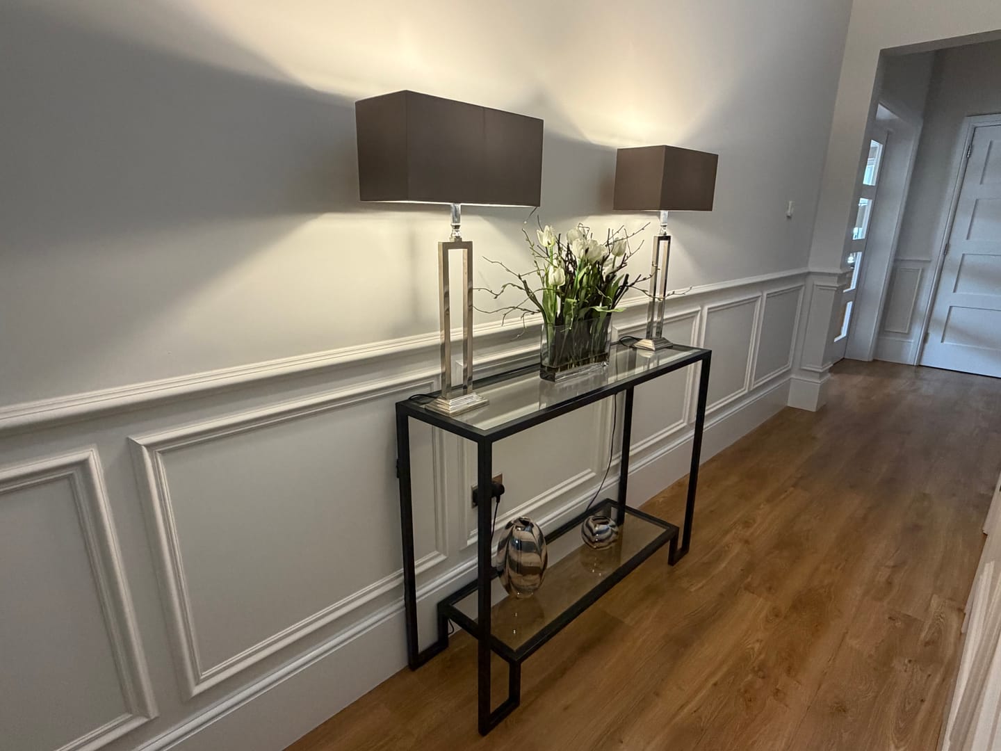 Customer photo review of Hudson Glass Metal Console Table - Black