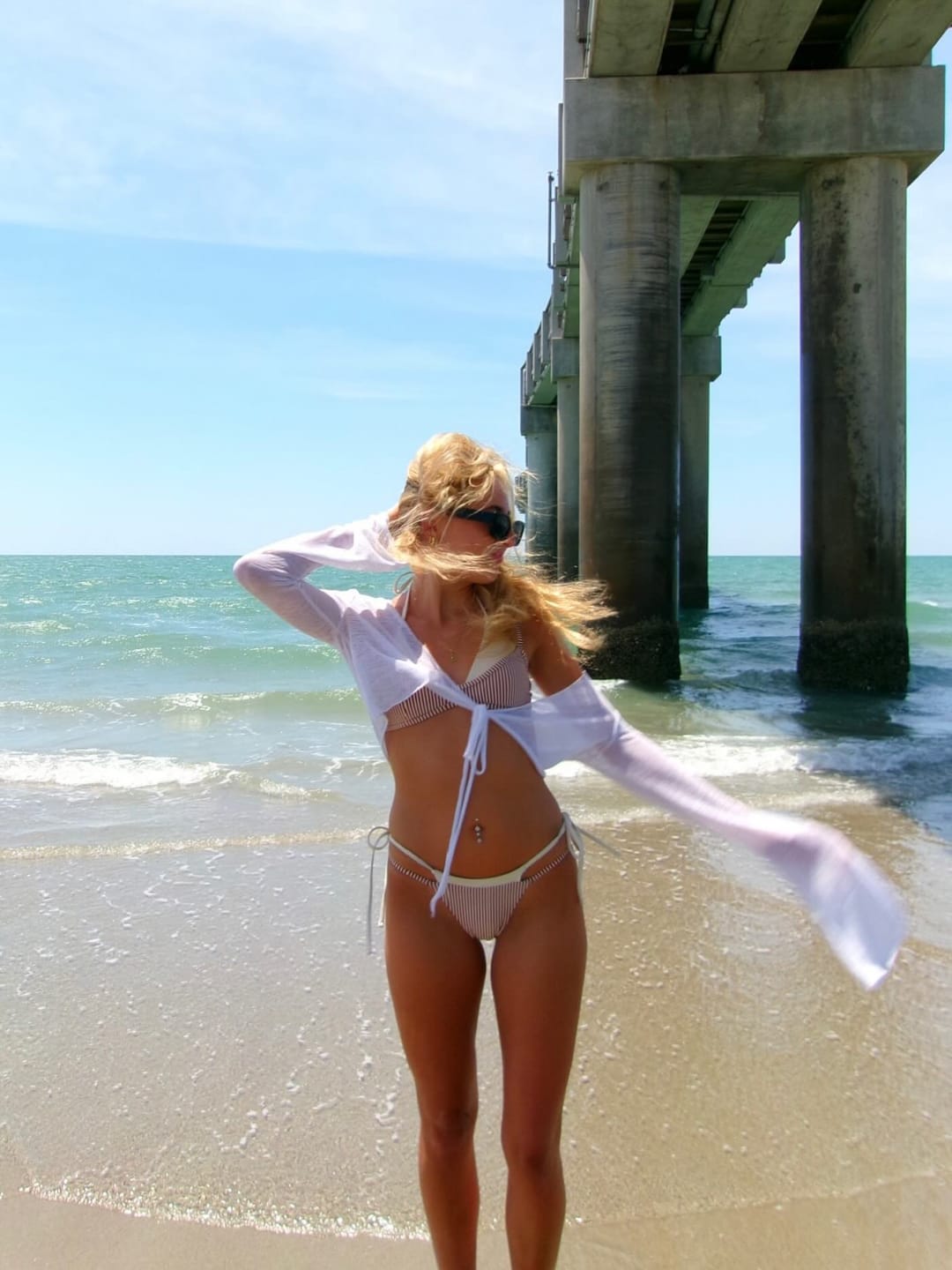 Customer photo review of Seamolly Contrast Color Striped String Double Layer Bikini Set