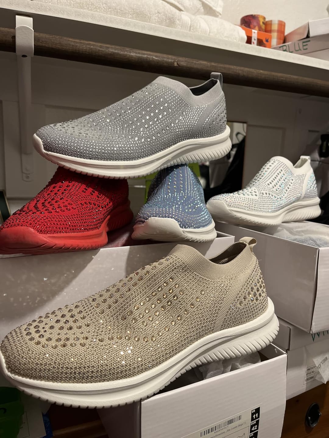 Customer photo review of Lucky Step Rhinestone Slip-On Walking Shoes