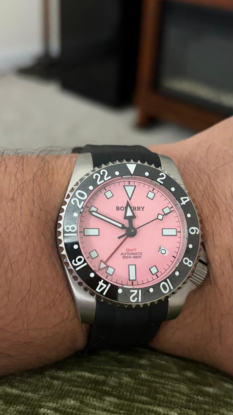 Customer photo review of ADMIRAL GMT - 200M Waterproof Titanium Automatic Diver Watch | Pink-(Ceramic Bezel)