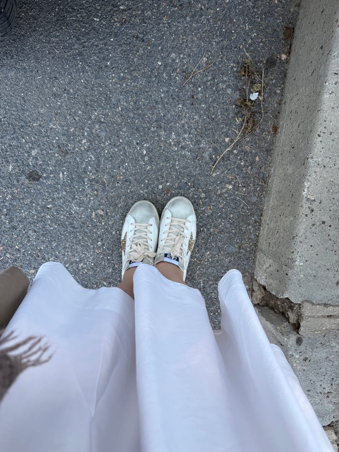 Customer photo review of Golden Goose Women's Super Star Sneakers with Gold Glitter Star and Ice Gray Suede