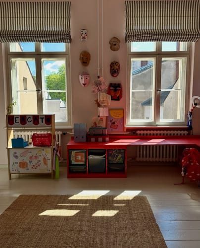 Customer photo review of Milano Flat Fold Linen Blend Striped Cordless Custom Roman Shade