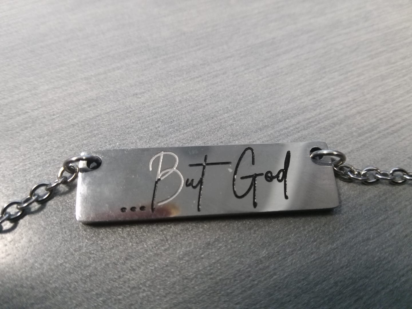 Customer photo review of But God Necklace – Stainless Steel, 14k Gold & Rose Gold | Christian Faith Jewelry Gift